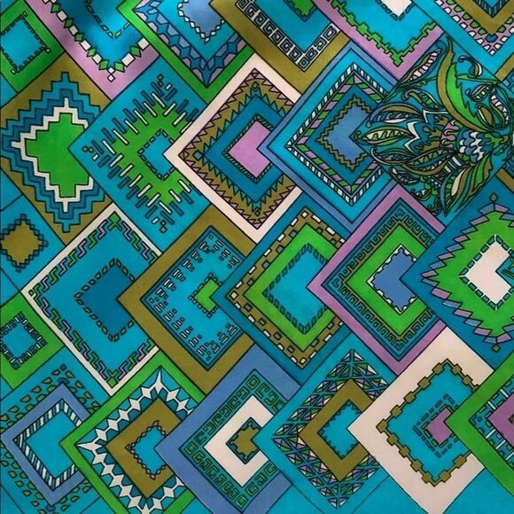 Vtg turquoise detailed design geometric scarf - Picture 4 of 7